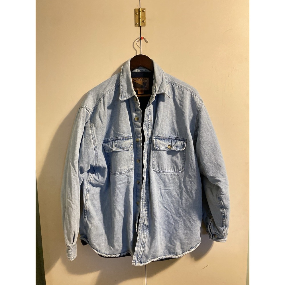 Vintage Canada Sportswear Fleece Lined Denim Shirt Jacket Men's XL Light Wash
